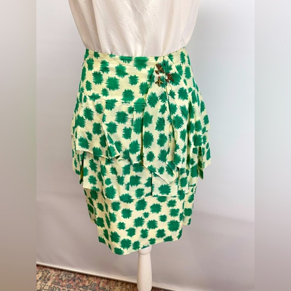 EDME & ESYLLTE for ANTHROPOLOGIE Green abstract print layered mini skirt size 6 - Picture 2 of 15